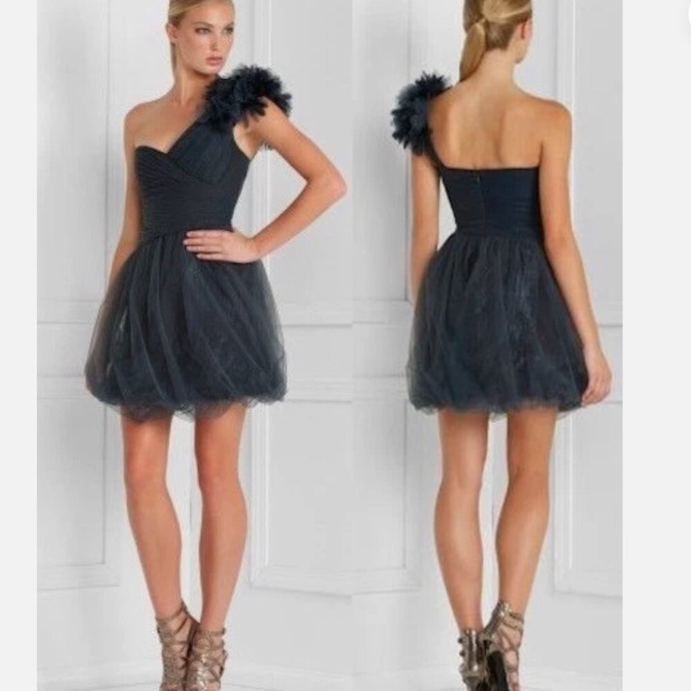 BCBGMaxAzria Shimmering Black Dress with Floral Detail